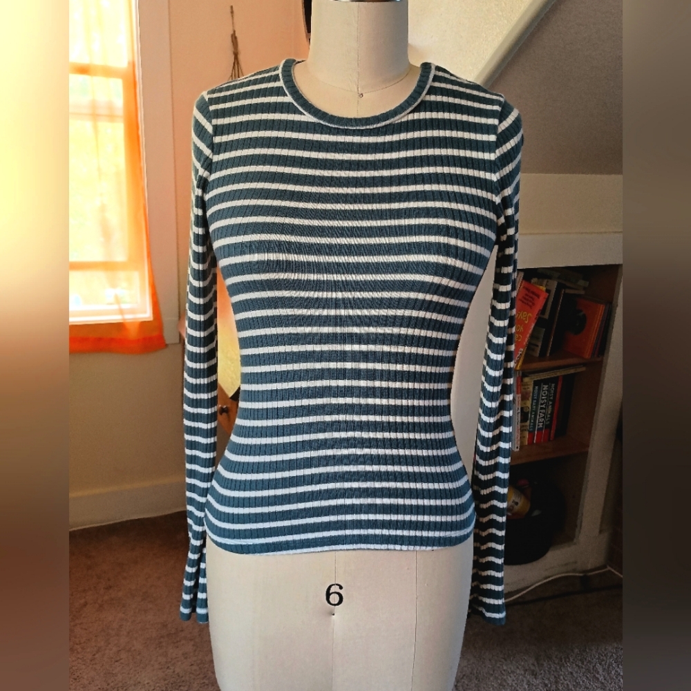 Reformation Blue and White Striped Long Sleeve Top